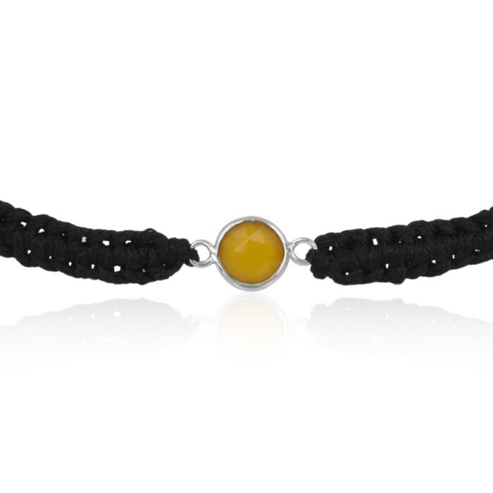 Handmade Yellow Chalcedony Gemstone Silver Braided String Bracelet