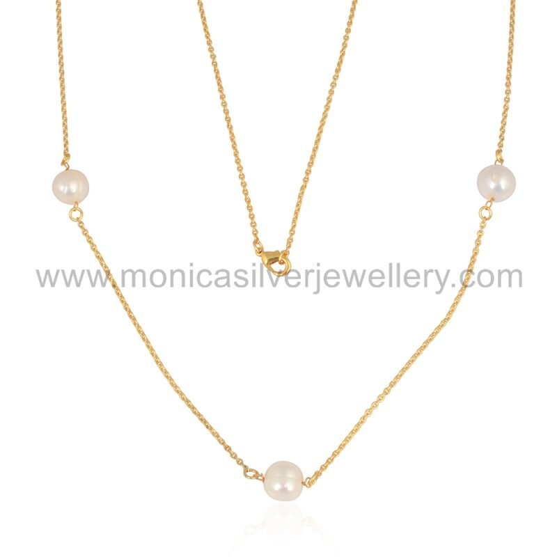 Freshwater Pearl 925 Sterling Silver Gold Plated Long Necklace
