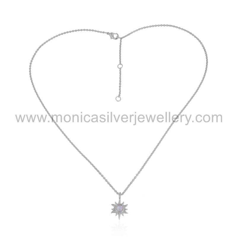 Rainbow Moon Stone North Star Pendant With Link Chain
