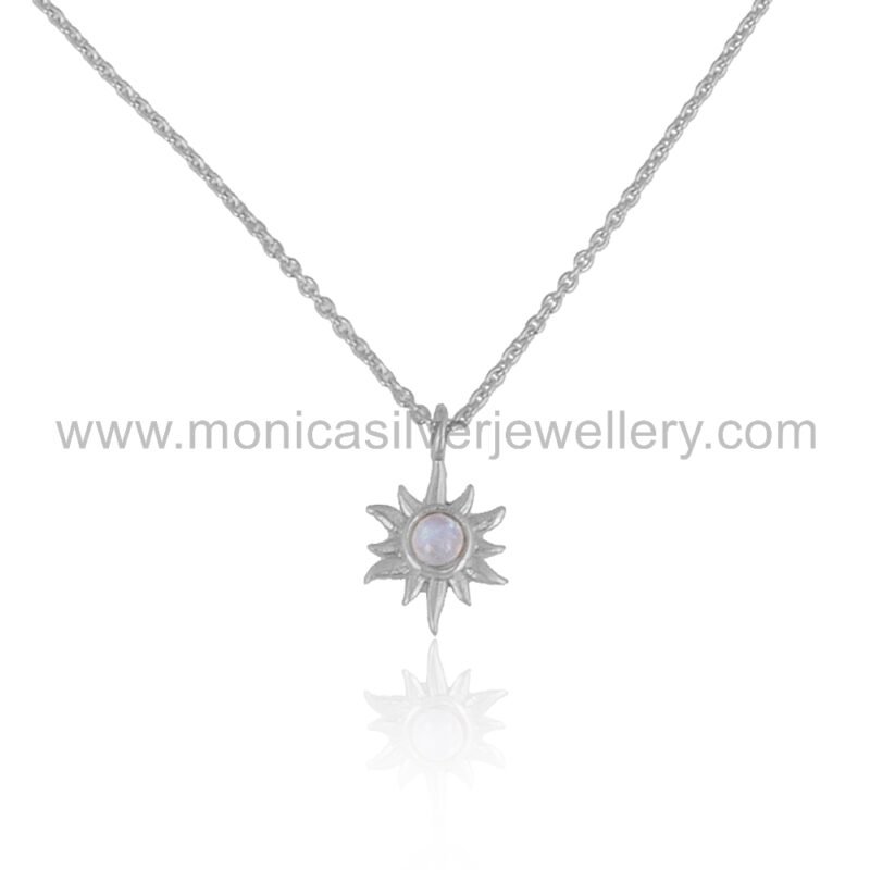 Rainbow Moon Stone North Star Pendant With Link Chain