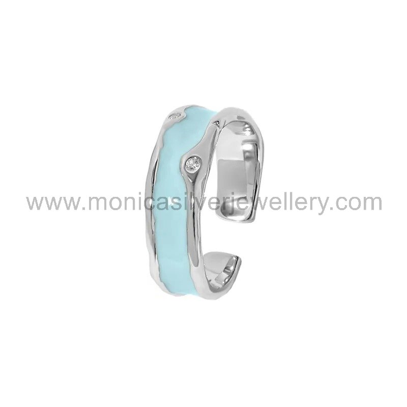 Enamel Cubic Zirconia Stones 925 Sterling Silver Ring